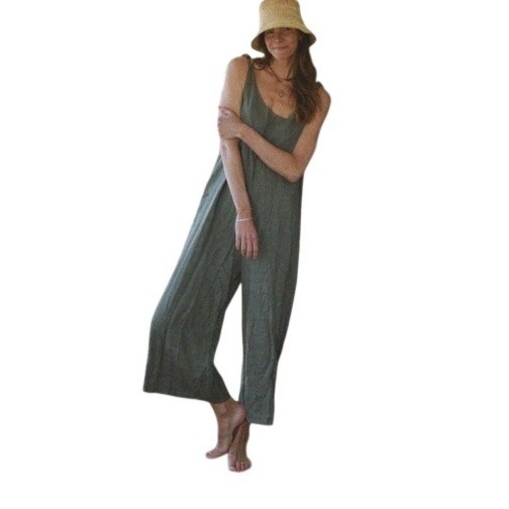 Beachwood Baby  Jumpsuit Olive Green Wide Leg Made in Italy One Size 100%linen